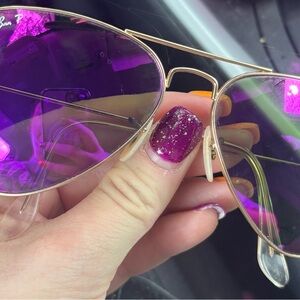 Ray-Ban Gold Frame Sunglasses with Purple Lenses